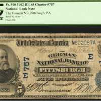 Pittsburgh, Pennsylvania. $5 1902 Date Back. Fr. 590. The German NB. Charter #757. PCGS Fine 12.