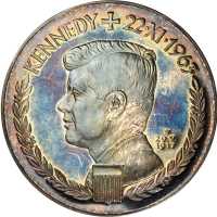 1963 Memorial 10 Ducat Coin of the Aureus Magnus Series Honoring President John F. Kennedy. Silver. 