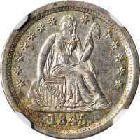 1845-O Liberty Seated Dime. Fortin-101a. Rarity-4. Large Thin O. MS-62 (NGC). CAC.