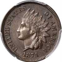 1871 Indian Cent. Bold N. AU-58 (PCGS).