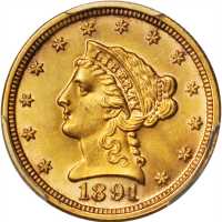 1891 Liberty Head Quarter Eagle. Unc Details--Altered Surfaces (PCGS).