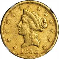 1852 Wass, Molitor & Co. $10. K-3. Rarity-7. Small Head. VF-35 (NGC).