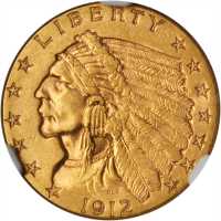 1912 Indian Quarter Eagle. MS-61 (NGC).