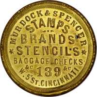 Ohio, Cincinnati. 1868 Murdock & Spencer. Bowers OH-1200. Gilt brass. 34 mm. Mint State.
