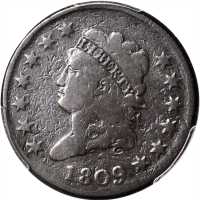 1809 Classic Head Cent. S-280, the only known dies. Rarity-2. VG-8 (PCGS).