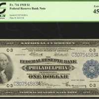 Fr. 716. 1918 $1 Federal Reserve Bank Note. Philadelphia. PCGS Extremely Fine 45 PPQ.