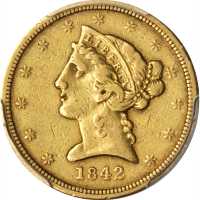 1842-D Liberty Head Half Eagle. Small Date. VF-35 (PCGS).