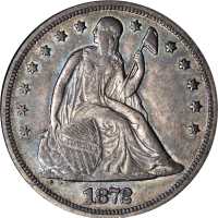 1872 Liberty Seated Silver Dollar. Breen-5491. Misplaced Date. AU-50 (ANACS). OH.