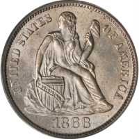 1868-S Liberty Seated Dime. Fortin-101, the only known dies. Rarity-4. MS-63 (PCGS). CAC.