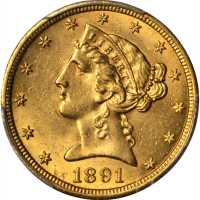 1891-CC Liberty Head Half Eagle. MS-62 (PCGS).