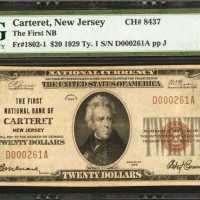 Carteret, New Jersey. $20 1929. Ty. 1. Fr. 1802-1. The First NB. Charter #8437. PMG Very Fine 30.