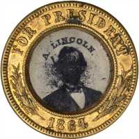1864 Abraham Lincoln. DeWitt-AL 1864-96. Ferrotype. Gilt brass. 24.8 mm. Very Fine.