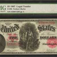 Fr. 88. 1907 $5 Legal Tender Note. PMG Gem Uncirculated 65 EPQ.