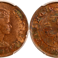 1979年香港1毫，错胚饼，重3.54克，PCGS MS62BN