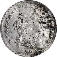 1798 Draped Bust Silver Dollar. Heraldic Eagle. BB-105, B-23. Rarity-3. Pointed 9, Wide Date. AU Det
