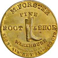 New York, New York. M. Forster. Mirror. Bowers NY-6060. Gilt brass. 37 mm. About Uncirculated.