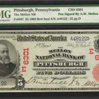 Fr. 587. Pittsburgh, Pennsylvania. 1902 $5 Red Seal. The Mellon National Bank of Pittsburgh. Charter