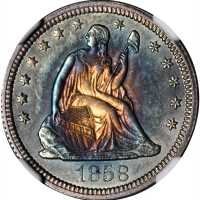 1858 Liberty Seated Quarter. MS-64 (NGC).