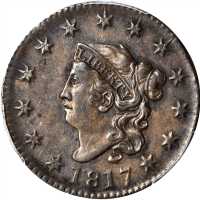 1817 Matron Head Cent. N-8. Rarity-2. 13 Stars. AU-50 (PCGS).
