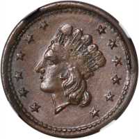 1864 Indian Princess / Union For Ever. Fuld-54/343A a. Rarity-6. Copper. 19 mm. MS-64 BN (NGC).