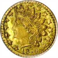 1876 Round 25 Cents. BG-881. Rarity-5. Indian Head. MS-64 (PCGS).