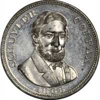 1868 Schuyler Colfax. DeWitt-SC 1868-3. White metal. 27.6 mm, 4.7 mm thick. About Uncirculated.