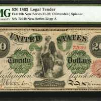 Fr. 126b. 1863 $20 Legal Tender Note. PMG Very Fine 25.