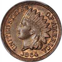 1864 Indian Cent. Bronze. MS-64 BN (PCGS).