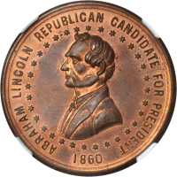 1860 Abraham Lincoln. DeWitt-AL 1860-25. Copper. 35 mm. MS-64 RB (NGC).