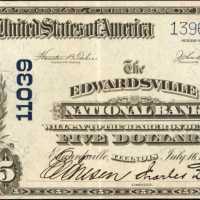 Edwardsville, Illinois. $5 1902 Plain Back. Fr. 606. The Edwardsville NB. Charter #11039. Extremely 