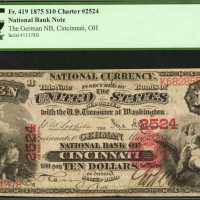 Cincinnati, Ohio. $10 1875. Fr. 419. The German NB. Charter #2524. PCGS Very Fine 25.