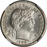 1903 Barber Dime. MS-65 (NGC). CAC.