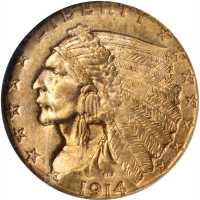 1914-D Indian Quarter Eagle. MS-63 (NGC).