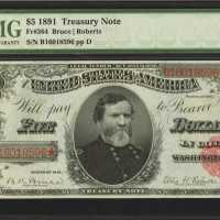Fr. 364. 1891 $5 Treasury Note. PMG Gem Uncirculated 66 EPQ.