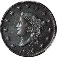 1824/2 Matron Head Cent. N-1. Rarity-1. EF Details--Surfaces Smoothed (PCGS).