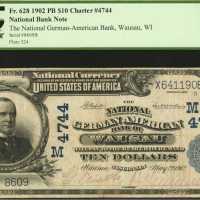 Wausau, Wisconsin. $10 1902 Plain Back. Fr. 628. The National German-American Bank. Charter #4744. P
