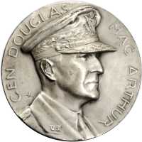 Undated (1951) Portrait Medal of General Douglas MacArthur. Uniface. Silver. 106.2 grams. By Jeno Ju