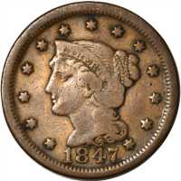 Lot of (3) 1847 Braided Hair Cents.