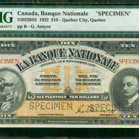 1922年加拿大10元样钞，PMG65EPQ, 少见