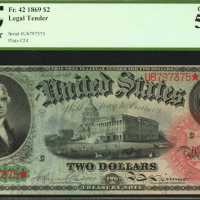 Fr. 42. 1869 $2 Legal Tender Note. PCGS Choice About New 55 PPQ.