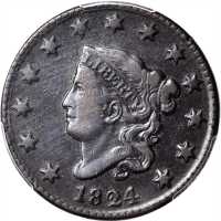 1824 Matron Head Cent. N-3. Rarity-2. VF Details--Environmental Damage (PCGS).