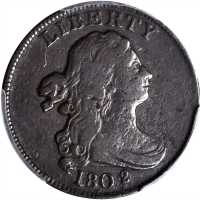 1802/0 Draped Bust Half Cent. C-2. Rarity-3. Second Reverse (a.k.a. Reverse of 1802). Fine Details--