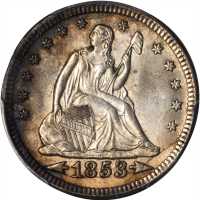 1853 Liberty Seated Quarter. Arrows and Rays. MS-64+ (PCGS).