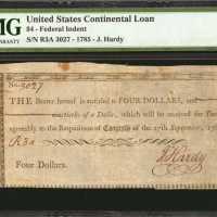 Continental Loan. September 27, 1785. $4 Federal Indent. PMG Very Fine 25.