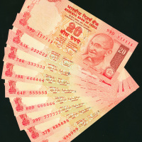 2002-06年印度银行20卢比9枚一组，不同字轨幸运号111111-999999，UNC品相
