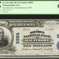 Baltimore, Maryland. $10 1902 Plain Back. Fr. 634. The Old Town NB. Charter #5984. PCGS Choice New 6