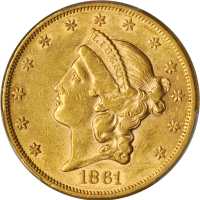 1861 Liberty Head Double Eagle. AU-55 (PCGS).