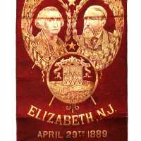 Silk ribbon for the 1889 Centennial Celebration of Washingtons Inauguration at Elizabeth, New Jersey
