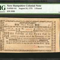 NH-141. New Hampshire. December 20, 1777. 3 Pounds. PMG Choice Extremely Fine 45.
