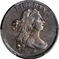 1806 Draped Bust Half Cent. C-4. Rarity-1. Large 6, Stems to Wreath. AU Details--Altered Surfaces (P